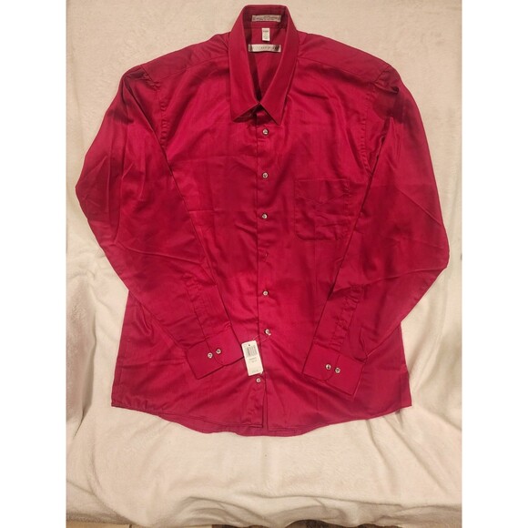 Geoffrey Beene Red Sateen Wrinkle Free Mens Button Dress Shirt XL  17  -  36/37 - Picture 1 of 9